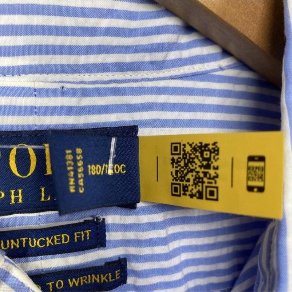 PRL Seersucker Blue Striped Short Sleeve Shirt Mens Large Tall Polo Ralph Lauren - Picture 9 of 11